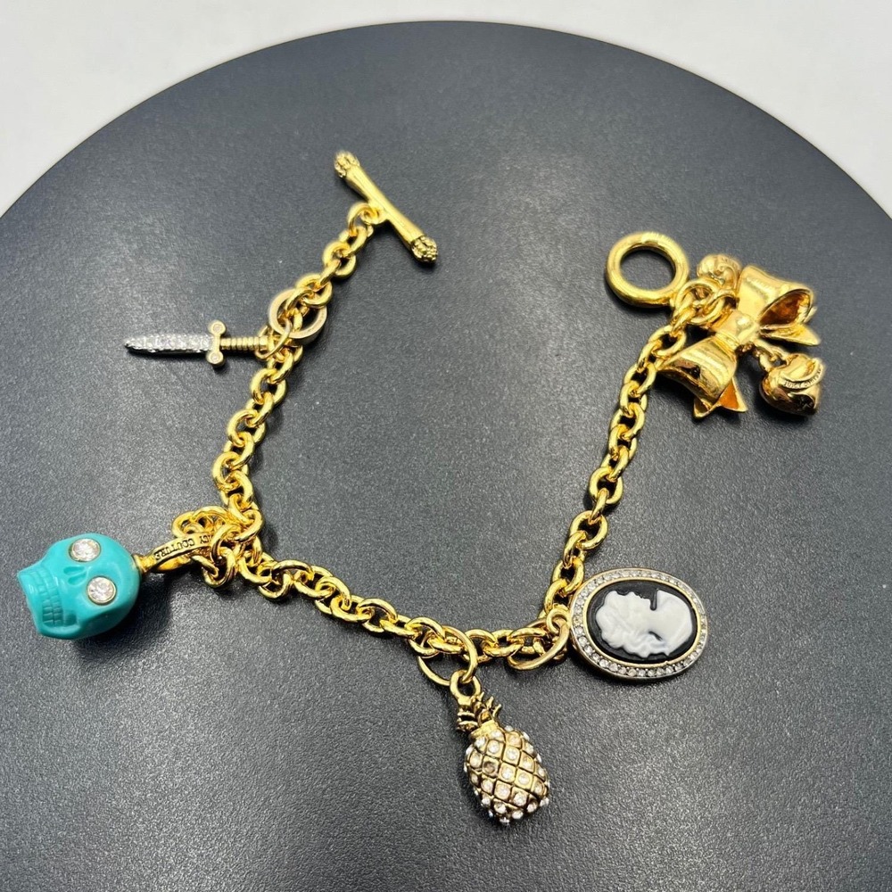 Juicy Couture Lim Ed Vintage Turquoise Skull Pineapple Cameo Dagger Y2K Bracelet
